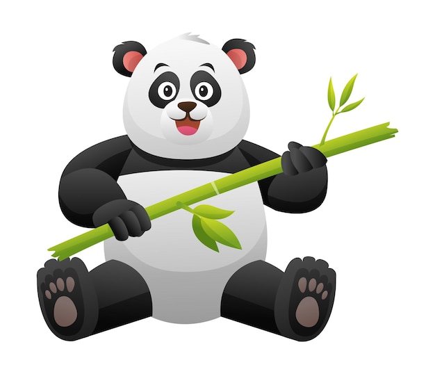 Vector lindo panda con ilustración de dibujos animados de bambú