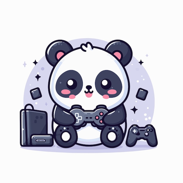 Vector lindo panda jugando juegos de ilustraciones vectoriales