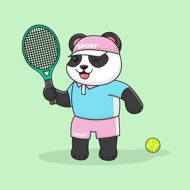 Lindo panda jugar tenis con sombrero