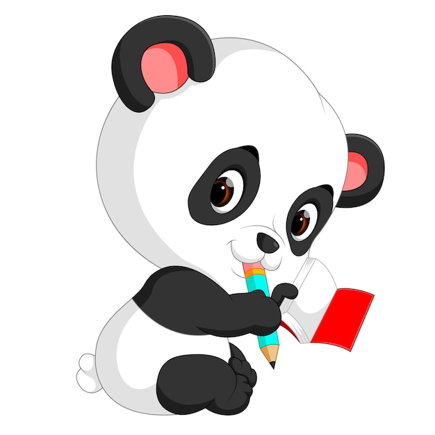 Lindo panda con lápiz y libro