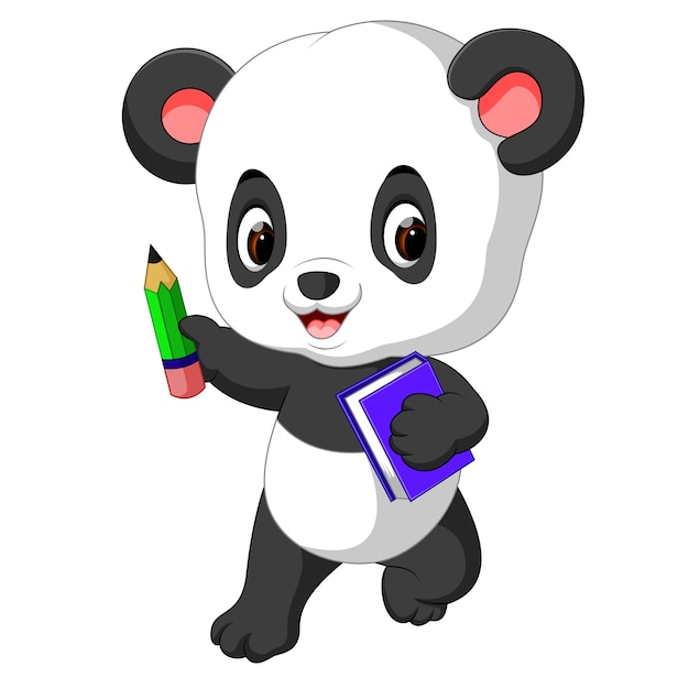 Lindo panda con lápiz y libro