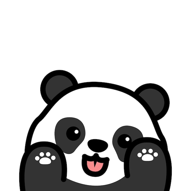 Vector lindo panda lengua hacia fuera y patas arriba ilustración vectorial de dibujos animados