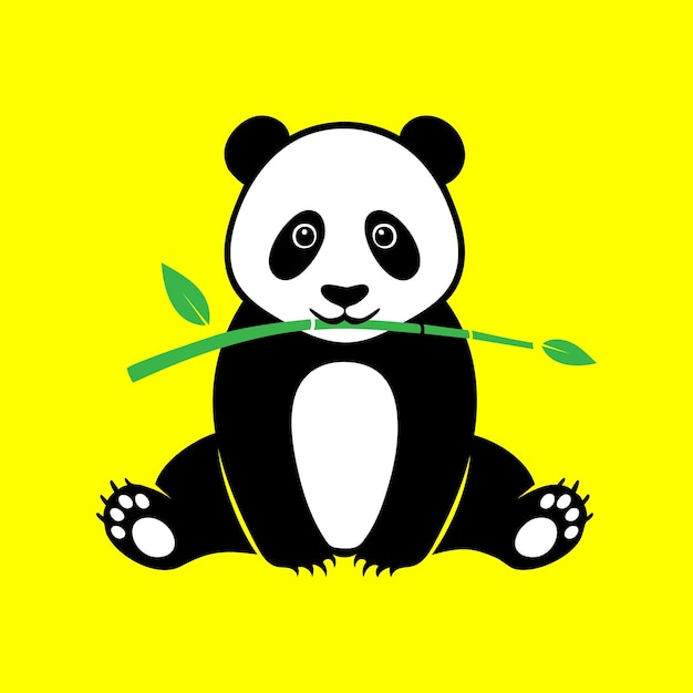 Lindo panda mascota de dibujos animados comiendo vector de bambú