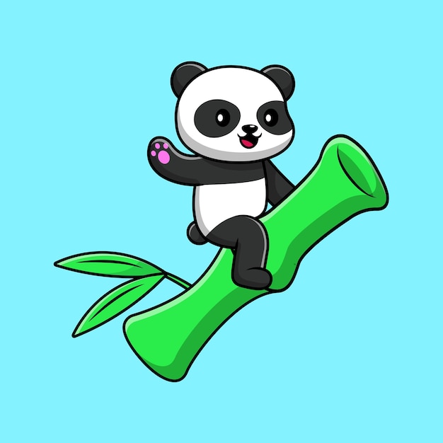 Lindo Panda Montar Bambú Dibujos Animados Vector Iconos Ilustración