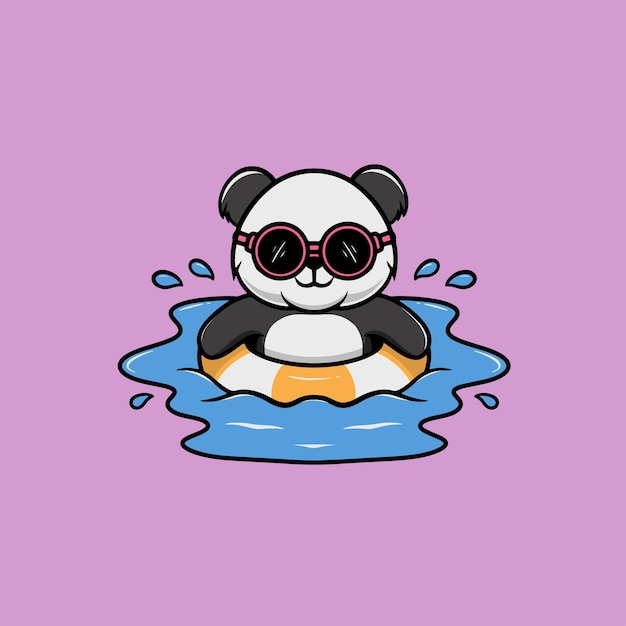 Lindo panda nadando en la piscina Ilustración de dibujos animados