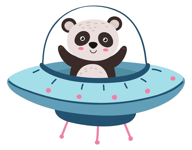 Lindo panda en nave espacial aventurero animal feliz