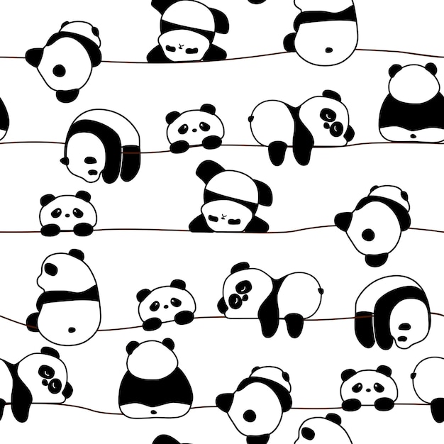 lindo panda patrón de línea perfecta y vector de fondo continuo animal