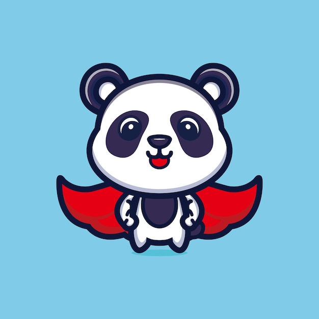 Lindo panda de pie con personaje de dibujos animados de capa roja premium vector