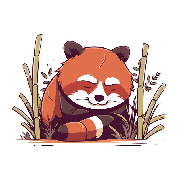 Lindo panda rojo de dibujos animados durmiendo en el bosque de bambú ilustración vectorial