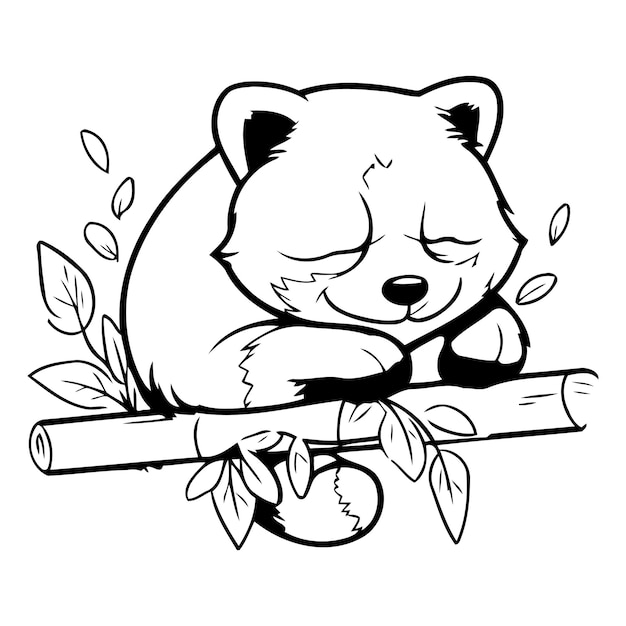 Vector lindo panda rojo durmiendo en una rama ilustración vectorial