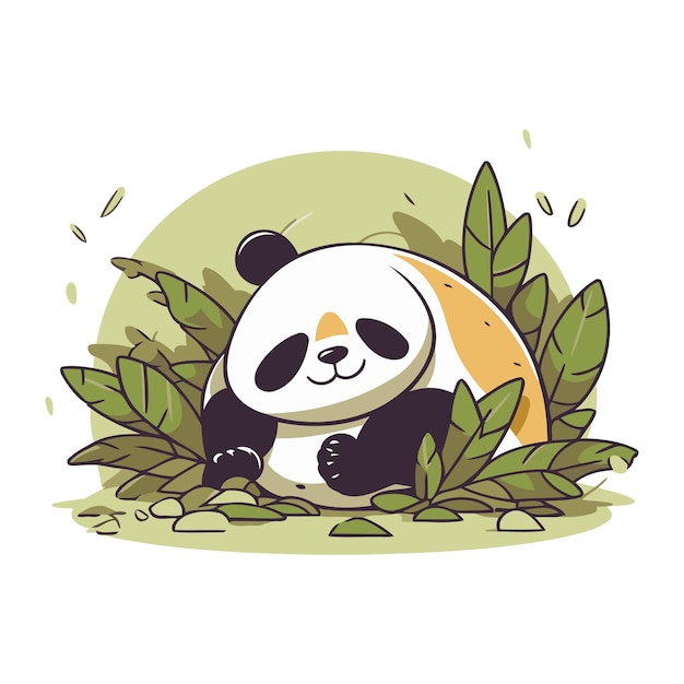 Vector lindo panda en la selva ilustración vectorial en estilo de dibujos animados