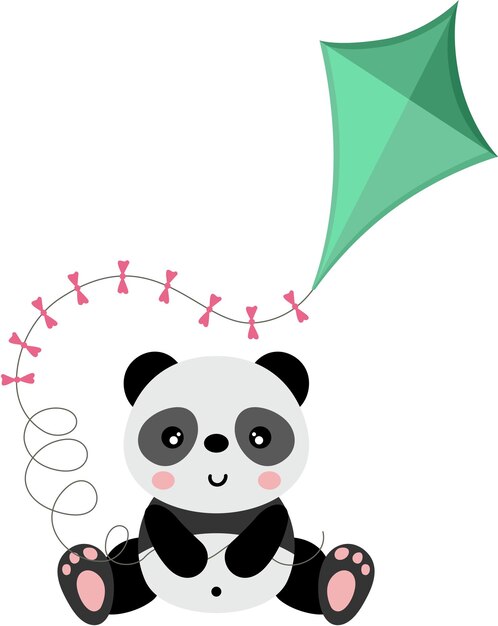 Un lindo panda sentado con una cometa en la mano