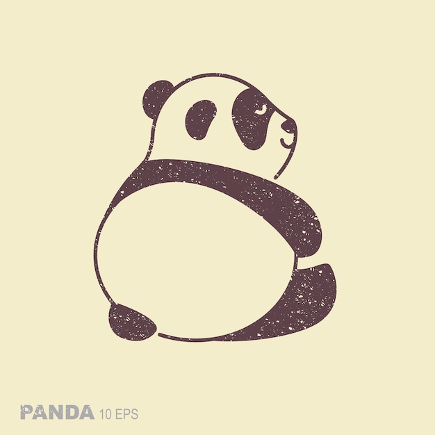 Vector el lindo panda está sentado con la espalda un icono plano simple en estilo retro