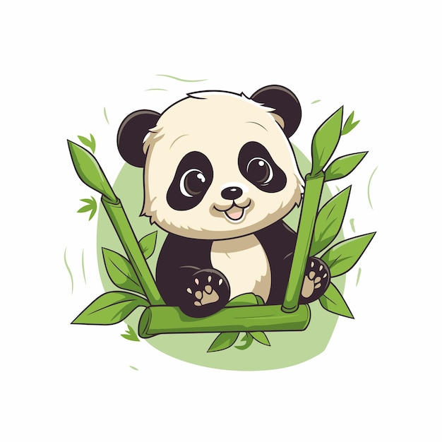 Vector lindo panda sentado en un marco de bambú ilustración de dibujos animados vectorial