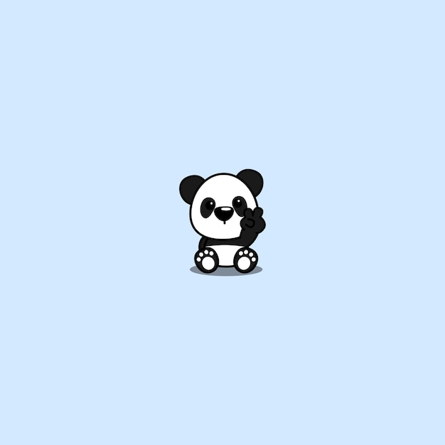 Lindo panda sentado y mostrando V signo mano dibujos animados icono vector ilustración