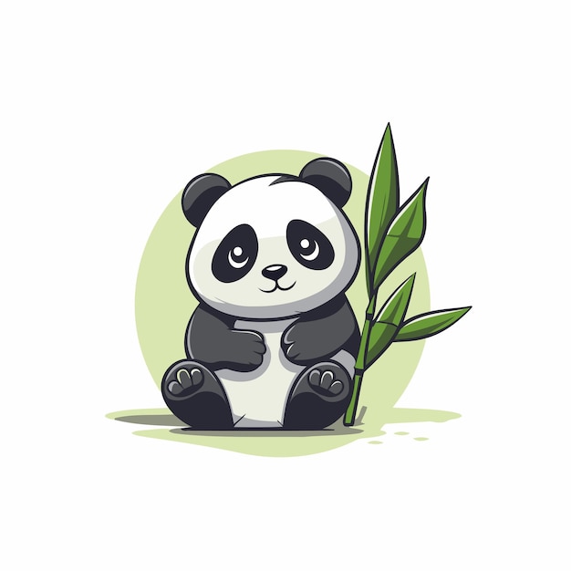 Vector lindo panda sentado y sosteniendo hojas de bambú ilustración vectorial