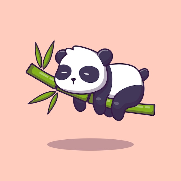 Lindo panda sleeping bamboo cartoon icono ilustración. concepto de icono animal aislado. estilo plano de dibujos animados