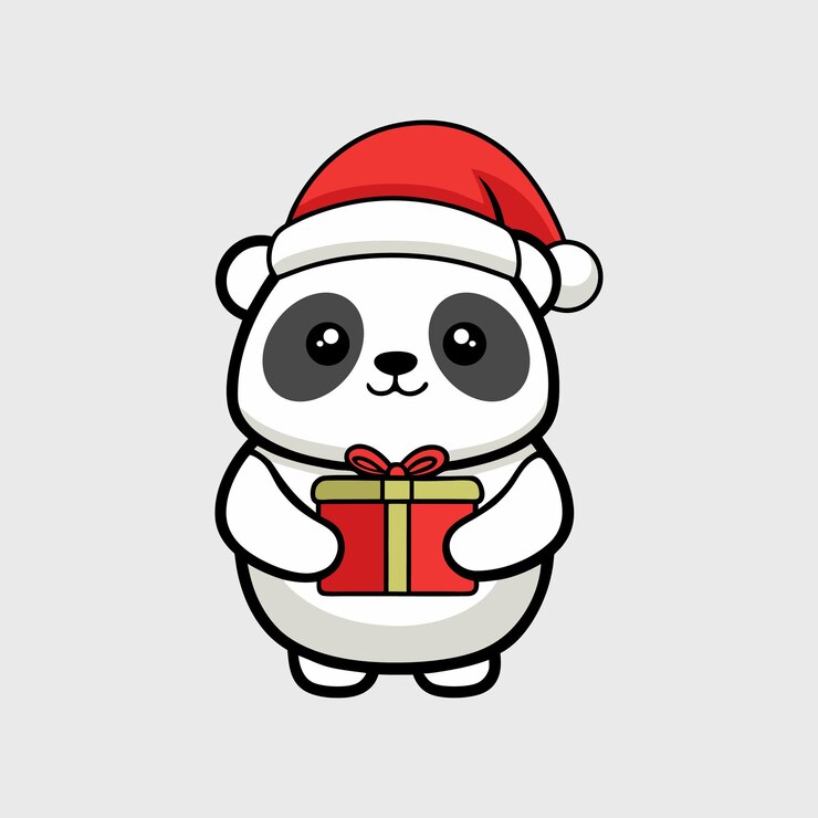 Vector el lindo panda con el sombrero de papá noel con el regalo de navidad