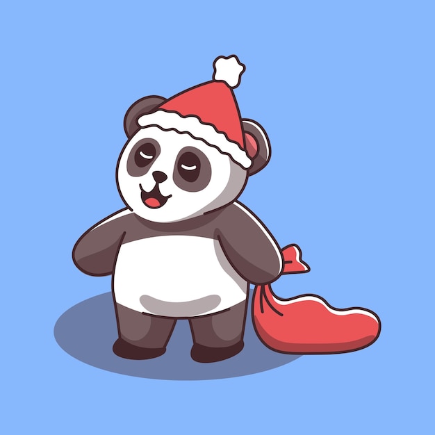 Lindo panda con sombrero de santa con saco rojo año nuevo personaje de vector de navidad