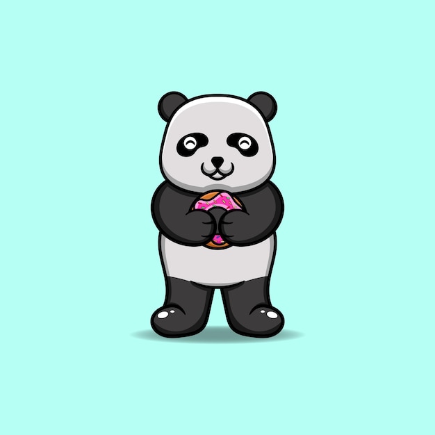 Lindo panda sosteniendo donas