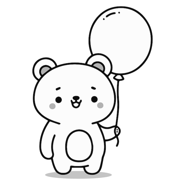 El lindo panda sosteniendo un globo de ilustración vectorial de línea de arte