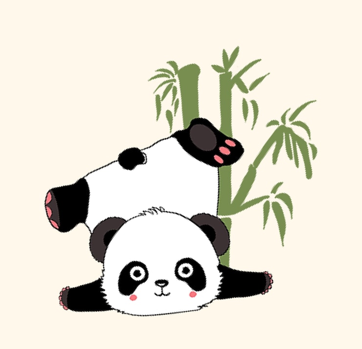 Vector lindo panda con vector de dibujos animados de bambú