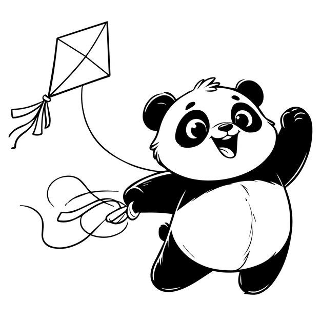 El lindo panda volando como una cometa.