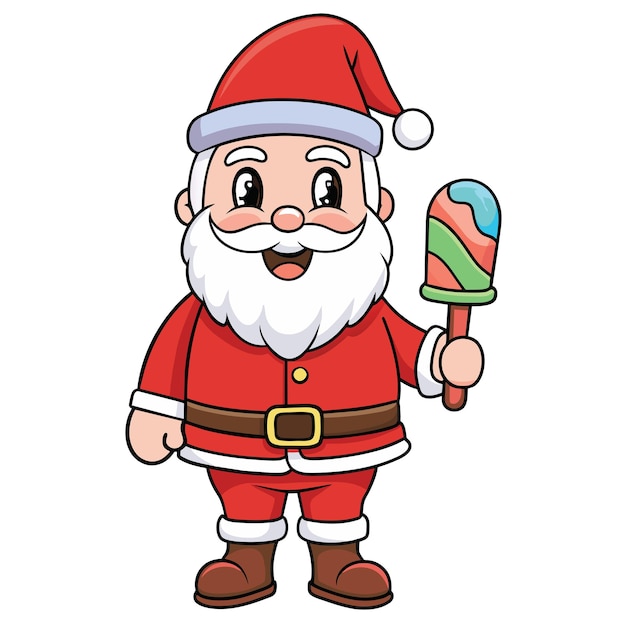 El lindo Papá Noel lamiendo helado aislado en un fondo blanco