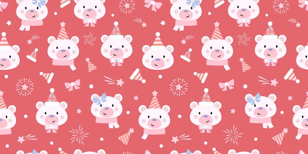 Lindo papel tapiz de vacaciones rojo para niños con patrón de repetición vectorial de fondo para el papel de envoltura de vacaciones de invierno
