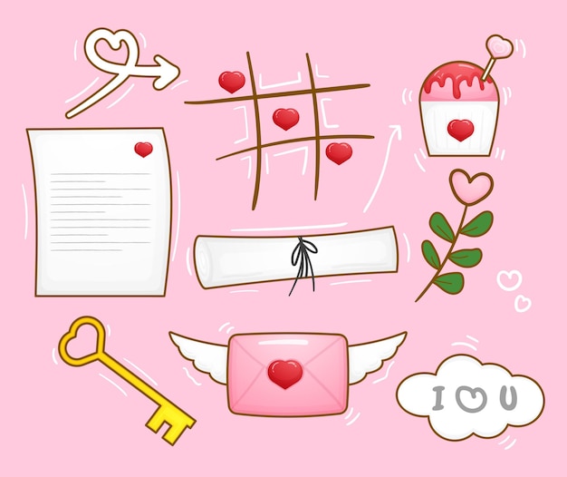 Lindo paquete de adorables elementos del día de san valentín.