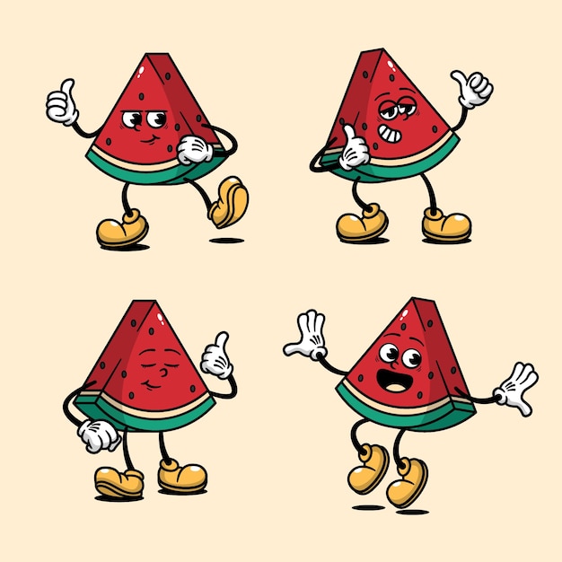 El lindo paquete de ilustraciones del personaje de la mascota de dibujos animados de la sandía