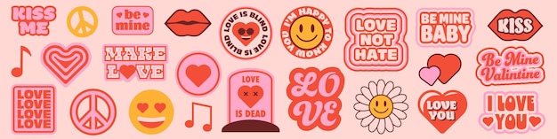 Lindo paquete de pegatinas de amor Parches del día de San Valentín Colección de parches de amor de moda