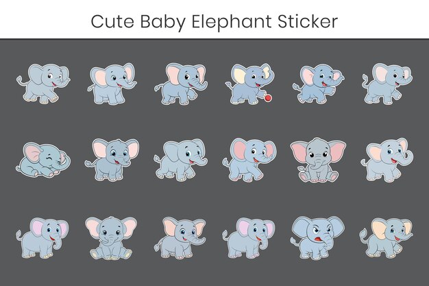 El lindo paquete de pegatinas para bebés elefantes