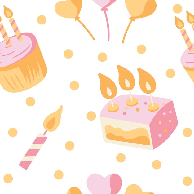 Lindo pastel de cumpleaños pastel de copa patrón sin costuras motivo decoración ilustración vectorial