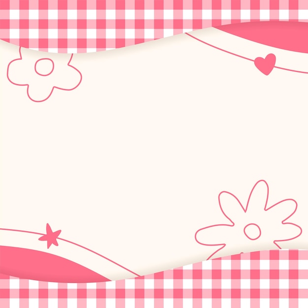 Vector lindo pastel rojo cuadros guingán cheque a cuadros con corazón flor estrella cuadrado poste banner plantilla marco borde nota nota adhesiva fondo de papel nota en blanco espacio de copia ilustración vectorial