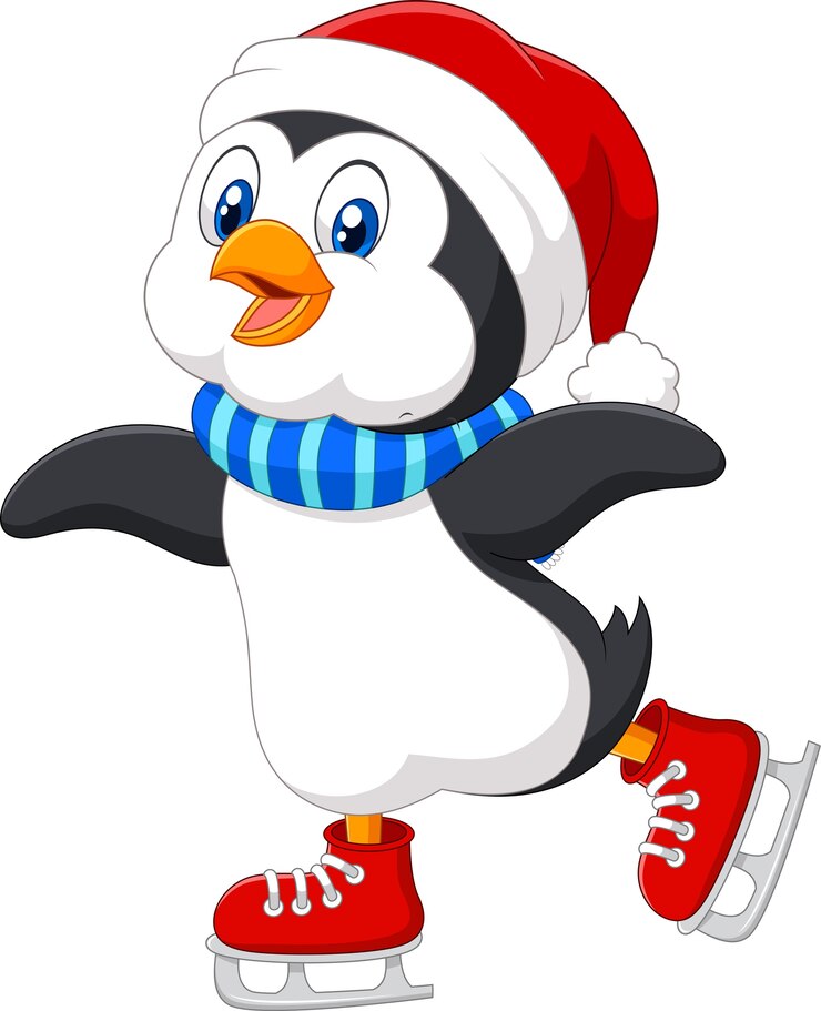 Vector lindo patinaje sobre hielo de pingüinos