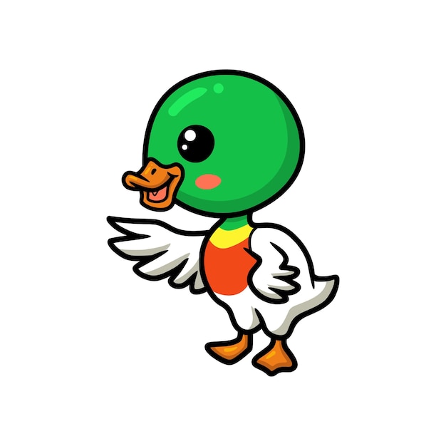 Lindo patito de dibujos animados agitando la mano