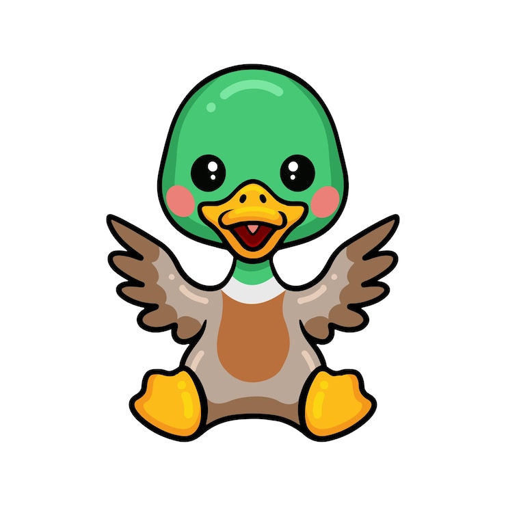 Lindo patito sentado de dibujos animados