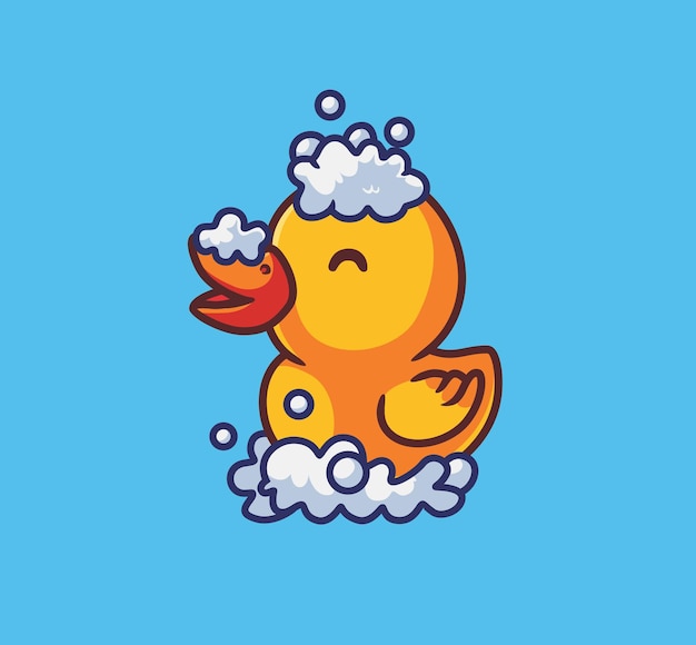 Lindo pato amarillo tomar un baño aislado dibujos animados animal naturaleza ilustración Estilo plano adecuado