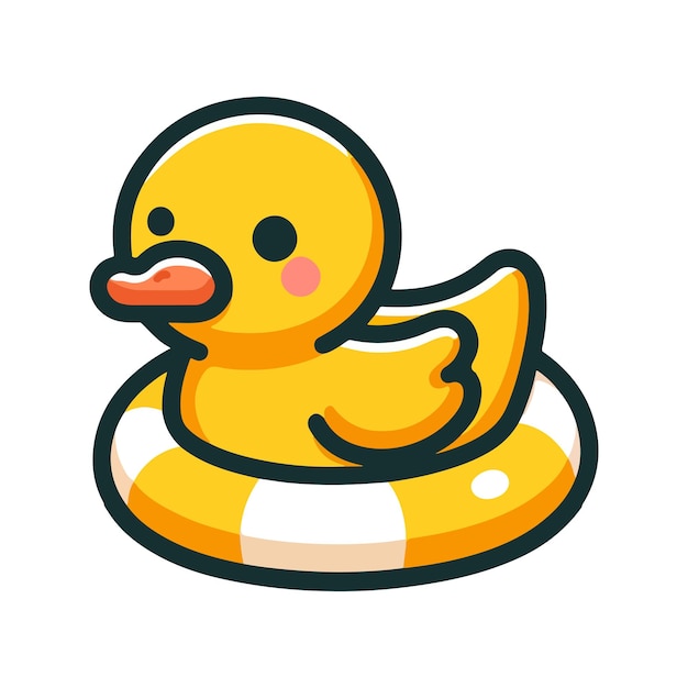 un lindo pato con un anillo de natación de goma, personaje icónico de dibujos animados