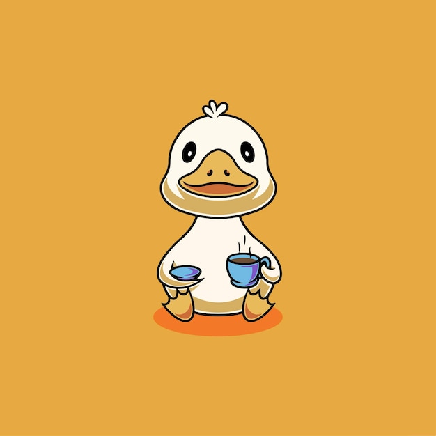 Lindo pato bebiendo chocolate caliente Ilustración de dibujos animados
