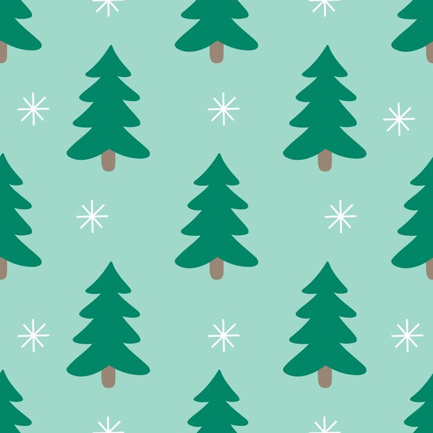 Lindo patrón de árboles de Navidad de invierno en estilo de dibujos animados en vector.