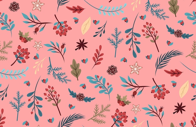 Lindo patrón sin costura con elementos florales y ramitas Elementos Ilustración para decorar