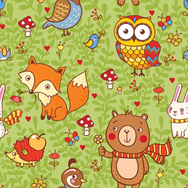 Lindo patrón sin costuras con animales del bosque
