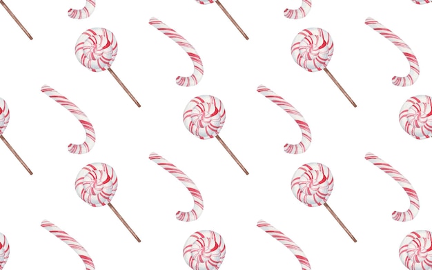 Lindo patrón sin costuras para año nuevo y navidad con decoración de impresión de dulces y piruletas