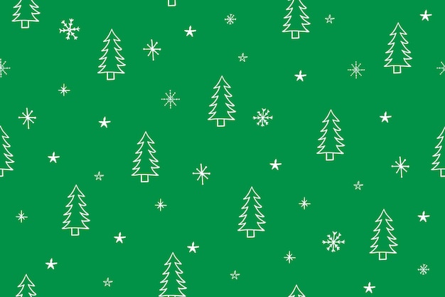 Lindo patrón sin costuras de árbol de Navidad con copos de nieve y estrellas en estilo garabato Ideal para diseño