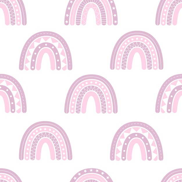Lindo patrón sin costuras con arco iris boho, decoración de guardería, impresión para ropa de bebé, papel tapiz. Ilustración de vector de estilo plano