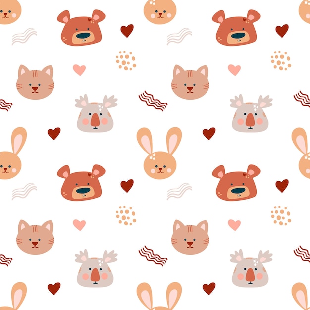 Lindo patrón sin costuras de bebé bohemia con animales lindos gato koala conejo oso en estilo boho en cálido
