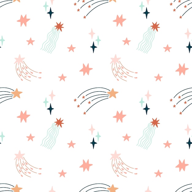 Lindo patrón sin costuras de bebé bohemia con nubes estrellas sol patrón vectorial en estilo boho