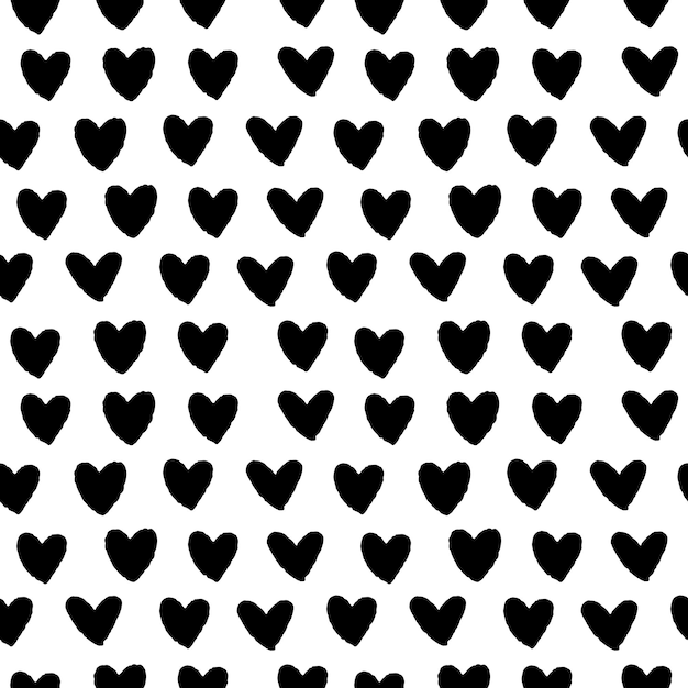 Lindo patrón sin costuras en blanco y negro con corazones de tinta Ilustración vectorizada dibujada a mano en estilo doodle Perfecta para imprimir papel tapiz decoraciones textiles